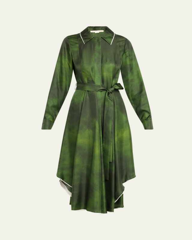 Smudged Canvas Silk Twill Midi Shirtdress With Belt